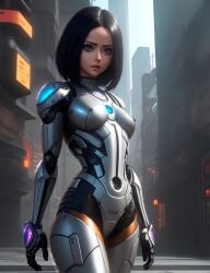 1girls ai_generated alita battle_angel_alita black_hair bottomless breasts cyborg dark_hair female female_only naked nipples nude short_hair solo synth_canvas tagme topless