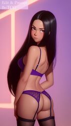 1girls ai_generated bare_ass female female_only lingerie looking_back pixar purple_lingerie simple_background solo stockings the_incredibles the_incredibles_2 thechronicgamer violet_parr