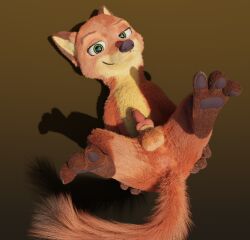 3d_(artwork) animal_genitalia animal_penis anthro anus balls belly black_nose blender_(software) canid canine canine_genitalia canine_penis claws digital_media_(artwork) disney erection fluffy fluffy_tail fox fur genitals gradient_background green_eyes half-closed_eyes high-angle_view long_body looking_at_viewer lying male male_only mammal markings narrowed_eyes nick_wilde nude on_back orange_body orange_fur pawpads penis pink_penis rockyrcoon short_legs simple_background smile solo spread_legs spreading tail yellow_belly zootopia