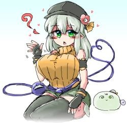 ? bare_shoulders huge_breasts koishi_komeiji sitting teeku thick_thighs third_eye touhou