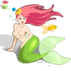 1girls 2013 blush breasts bthomas64 female female_only fish long_hair mermaid nipples original original_character pink_hair pixel_art smile star tail underwater