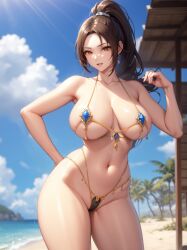 ai_generated curvaceous curvy_body curvy_figure huge_breasts king_of_fighters long_hair mai_shiranui micro_bikini snk solo_female solo_focus stable_diffusion venus_bikini voluptuous voluptuous_female