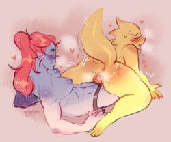 2girls adult alphyne alphys anthro aroused ass belly big_(disambiguation) breasts dinosaur dragon female female/female female_only female_penetrated female_penetrating female_penetrating_female fish furry invalid_tag lesbian lesbian_sex love marine nsfw nude overweight reptile sadmishutka_(artist) scalie shy strap-on strapon undertale undertale_(series) undyne unphys vaginal vaginal_penetration vaginal_sex yuri