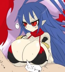 alternate_version_available big_breasts bikini bikini_top breasts canon_genderswap disgaea disgaea_d2 genderswap_(mtf) huge_breasts japanese_text laharl laharl-chan large_breasts nipple_bulge nippon_ichi_software paizuri paizuri_under_clothes translation_request vaba