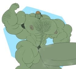 balls bara beard big_balls big_penis body_hair boner bughemoth chest_hair erection facial_hair flexing green_body green_skin hyper_balls hyper_penis male male_only muscles muscular musk nude orc penis solo solo_male sweat sweating