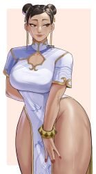 1girls alternate_version_available artist_name asian asian_female ass big_ass big_breasts black_hair breasts capcom chinese_clothes chun-li cleavage cleavage_cutout clothing_cutout contrapposto cowboy_shot dress earrings female female_only gud0c hair_bun hair_ribbon highres jewelry looking_to_the_side puffy_short_sleeves puffy_sleeves purple_nails ribbon short_sleeves solo street_fighter street_fighter_6 thick_thighs thighs white_dress wide_hips