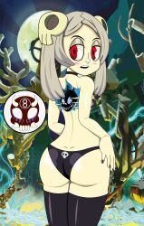 8ball9615 aged_up big_ass bloody_marie blue_fire blush butt_crack grey_hair legwear nipple_pasties pale-skinned_female petite_female red_eyes skull_hair_ornament skull_print_panties skullgirls small_breasts twintails zombie_girl