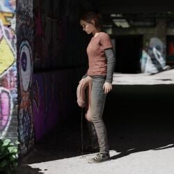 3d big_penis casual casual_exposure casual_peeing clothing ellie_(the_last_of_us) ellie_williams footwear futa_only futanari huge_cock human intersex mountaineer_(artist) naughty_dog pale_skin peeing peeing_outside tagme the_last_of_us urine