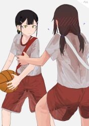 basketball basketball_uniform big_penis blushing blushing_female bulge futanari penis penis_outline penis_shadow penis_size_difference penis_under_clothes small_penis straysecond tagme