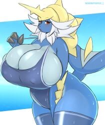 big_breasts breasts female huge_breasts no_humans pokémon_(species) pokemon saasmimz samurott thick_thighs wide_hips