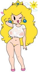 1female 1girls areola areola_visible_through_clothing areolae areolae_visible_through_clothing big_areola big_areolae big_breasts blonde_hair blonde_pubic_hair blue_earrings blue_jewelry blush blushing blushing_at_viewer bottomless breasts cassettedream clothes clothing cloud clouds crown cute dream-cassette earring earrings female female_only female_solo girl heels high_heels hoshime huge_areola huge_areolae huge_breasts intelligent_systems jewelery light-skinned light_skin looking_at_viewer mario_(series) navel nintendo nipples nipples_visible_through_clothing open_mouth open_smile pale-skinned_female pale_skin paper_mario paper_peach pink_clothes pink_clothing pink_heels pink_high_heels pink_shoes princess_peach pubes pubic_hair pussy shine_sprite shirt shoes smile smiling smiling_at_viewer solo solo_female sun sweat tied_shirt transparent_background transparent_shirt vagina wet wet_body wet_shirt wet_skin white_clothes white_clothing white_shirt wholesome wink winking winking_at_viewer