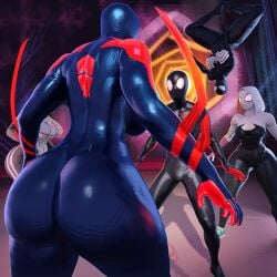 1boy 2023 4girls big_ass big_breasts clothed clothed_female clothed_male clothing female gwen_stacy latex marvel marvel_cinematic_universe marvel_comics miguel_o'hara miles_morales multiple_girls popogori rule_63 silk_(marvel) spider-gwen spider-man spider-man:_into_the_spider-verse spider-man_(series) spider-woman_2099 spider_sense tagme unseen_male_face