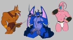 anthro balls bara big_balls big_penis black_smoke_shenron boner bulge chromamorph cigar crossover cum dragon dragon_ball dragon_ball_gt dragon_ball_z erection furry jackal jackie_the_jackal kim_possible lollipop male male_only masturbation muscles muscular nude orgasm penis pink_body scalie semi-erect shadow_dragon smoke spread_legs super_buu tongue_out underwear