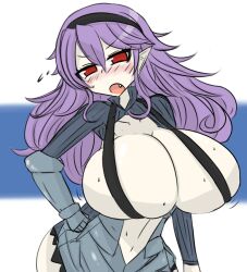 armor armor_knight_(disgaea) big_breasts bimbo blush breasts disgaea disgaea_d2 female_knight gigantic_breasts huge_breasts hyper_breasts large_breasts massive_breasts nippon_ichi_software sling_bikini unconvincing_armor vaba