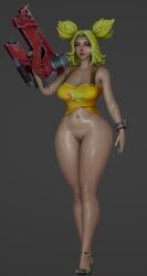 1girls 3d 3d_(artwork) 3d_model chaunguyen female green_eyes green_hair heels heels_only high_heels league_of_legends naked naked_female posing posing_for_the_viewer riot_games solo solo_female solo_focus voluptuous voluptuous_female wide_hips zeri_(league_of_legends)