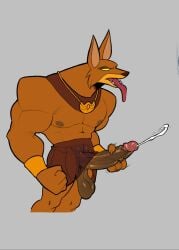 anthro balls bara big_balls big_penis boner chromamorph cum erection furry jackal jackie_the_jackal kim_possible male male_only masturbation muscles muscular orgasm penis solo solo_male tongue_out