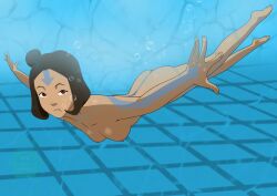 1girls air_nomad airbender_tattoo avatar_legends bubbles eye_of_the_beholder female hair_bun jinora red_eyes small_breasts solo swimming tattoo tattoos the_legend_of_korra underwater water wet