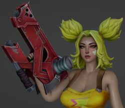 1girls 3d 3d_(artwork) 3d_model chaunguyen female green_eyes green_hair heels heels_only high_heels league_of_legends naked naked_female posing posing_for_the_viewer riot_games solo solo_female solo_focus voluptuous voluptuous_female wide_hips zeri_(league_of_legends)