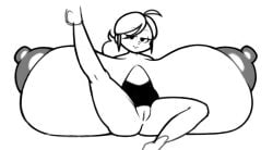 1girls :3 :3d breasts female female_only huge_breasts hyper hyper_breasts jinnsart looking_at_viewer no_color solo solo_female spread_legs