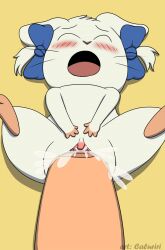 bijou_(hamtaro) blush bodily_fluids caluriri closed_eyes cricetid cum cum_in_pussy cum_inside cum_splatter duo female female_focus female_penetrated feral feral_penetrated fur genital_fluids genitals hamster hamtaro_(series) hi_res human human_on_feral human_penetrating human_penetrating_feral humanoid_genitalia humanoid_penis interspecies male male/female male_penetrating male_penetrating_female mammal penetration penile penile_penetration penis penis_in_pussy pussy ribbons rodent sex simple_background size_difference solo_focus vaginal_penetration vaginal_penetration white_body white_fur yellow_background zoophilia