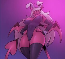 big_breasts bigdad breasts bunny_ears bunnysuit cleavage clothing curvaceous curvy curvy_figure demon demon_girl female heart_tail helluva_boss large_breasts playboy_bunny solo succubus sultry_gaze verosika_mayday_(helluva_boss)