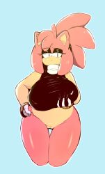 amy_rose anthro bottomless bracelt crop_top eyeshadow furry gloves groping_own_breast huge_breasts mango_opi ponytail pussy sega sonic_(series) thigh_gap