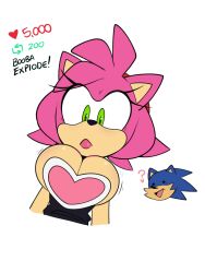 amy_rose amy_the_bat big_breasts breastplate bursting_breasts bursting_clothes large_breasts monamania rouge_the_bat_(cosplay) sonic_(series) sonic_the_hedgehog tight_clothing tight_fit