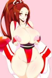 blush breasts fatal_fury king_of_fighters kunoichi large_breasts looking_at_viewer mai_shiranui ninja nipples panties rice-chan smile visible_pussy