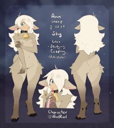 ann_the_sheep anthro ass bell bell_collar beverage blue_eyes bovid breasts caprine cloven_hooves collar cowbell drinking ear_tag female fur genitals grey_body grey_fur hair hair_over_eye hi_res hooves mammal milkshake model_sheet nipples nude one_eye_obstructed pussy sheep small_breasts solo standing straw white_hair woolrool