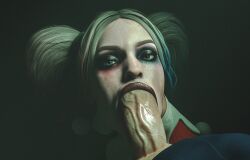 1girls 3d batman:_arkham_knight batman_(series) blender blonde blonde_hair blowjob blue_eyes dc dc_comics fellatio female female_focus full_mouth harleen_quinzel harley_quinn harley_quinn_(classic) harley_quinn_(injustice) injustice_2 lipstick looking_pleasured makeup makeup_running male mouthful oral oral_penetration oral_sex partial_male photorealism photorealistic pigtails pleasure_face project_vega realistic realistic_textures ruined_makeup straight sucking sucking_penis veiny_penis