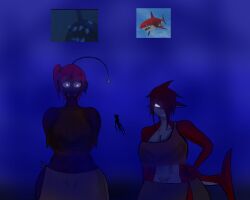 2girls1boy arcane_odyssey big_breasts big_thighs chubby_female genderswap_(mtf) giantess glowing_antennae glowing_eyes humanoid obolus_(arcane_odyssey) pink_hair poxism purple_skin red_hair red_skin request roblox roblox_game seaweed_on_head shark_fin shark_tail sharp_teeth thick_lips underwater voluptuous white_eyes_(arcane_odyssey)