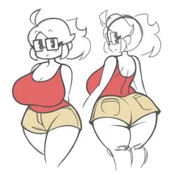 1girls big_ass big_breasts clothed colleen_(jinnsart) colored_sketch female female_only glasses jinnsart looking_at_viewer no_color pac-man_eyes sketch smile solo thick_thighs