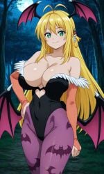 1girls solo breasts large cleavage bat_wings big_breasts green_eyes blonde_hair antenna_hair cosplay darkstalkers female female_only head_wings huge_breasts large_breasts long_hair huge looking_at_viewer morrigan_aensland_(cosplay) skimpy_clothes standing wings night moon forest woods nature pixai ai_generated smile tsurumaki_maki voiceroid big_sister onee-chan silf tagme