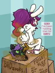 absurd_res anthro anus badzooks black_body black_fur breasts butt calypso_(stinky_fen) crowning_feces duo fart fart_cloud fart_fetish fart_sniffing farting_in_mouth farting_on_another farting_on_face feces feces_in_ass feces_in_mouth feces_on_face female fur green_nose hi_res jasmine_(floofer318) lagomorph leporid male male/female mammal mephitid pink_nose rabbit scat scatplay skunk sniffing toilet toilet_slave white_body white_fur