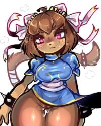 1girls 4:5 absurd_res anthro asian_clothing big_breasts blush bodily_fluids bracelet breasts brown_hair capcom chinese_clothing chinese_dress chun-li chun-li_(cosplay) clothing cosplay costume crossover cum cum_in_vagina cum_inside dress dripping east_asian_clothing felid feline female female_only front_view fur gameoverse genital_fluids genitals glitch_productions h0t-garbage hair headgear headwear hi_res jewelry kit_(gameoverse) kit_bodega leggings legwear looking_at_viewer mammal pink_eyes pussy shaded signature solo spiked_bracelet spikes steam street_fighter tail tan_body tan_fur vulva wraps