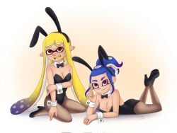 2girls bunny_ears bunnygirl bunnysuit fishnet_pantyhose fishnets inkling_girl octoling_girl pantyhose splatoon starletheaven