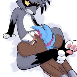 1:1 arms_behind bdsm black_nose blue_eyes bondage bound brown_body brown_fur clothing duo fur furry grey_body grey_fur hi_res male mammal mouse murid murine nonbinary_(lore) procyonid raccoon red_eyes red_nose respecies rodent sniffing sniffing_clothes trevor-fox_(character) underwear underwear_sniffing yellow_sclera