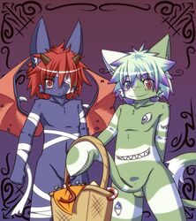 2boys bat blush furry furry_only gay halloween hane hat heterochromia holidays horn kiwi_(character) looking_at_viewer male no_humans nude penis yaoi