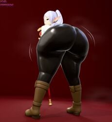 frieren frieren_beyond_journey's_end huge_ass shortstack bent_over thick_thighs 3d pixelpepperoni leggings spats tight_clothing