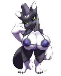 4:5 alpha_channel anthro areola areola_slip bandai_namco big_breasts bikini breasts clothing digimon digimon_(species) doumon female fur furball furry headdress hi_res huge_breasts hyper hyper_breasts looking_at_viewer markings mazed nipples shortstack smile swimwear taomon two-piece_swimsuit