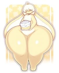 dewbber cake caked_up yellow_fur bottom_heavy flat_chest flat_chested thick_thighs thick thick_ass thighs big_thighs huge_thighs large_thighs hyper_thighs chest_tuft chest_fur furry fluffy fluffy_chest furry_only furry_female female female_only white_hair bunny_ears bunny_girl large_ears winking_at_viewer wink winking food large_feet ass big_ass huge_ass large_ass hyper_ass hyper abstract_background yellow_bunny_ears