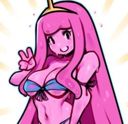 1girls adventure_time bikini bikini_top breasts breasts_out chibi female female_only genvoke looking_at_viewer medium_breasts midriff pinup pinup_pose princess_bubblegum see-through see-through_bra tits tits_out