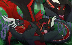 69_position absurd_res alternate_view anal anus bodily_fluids chain dragon dreyk-daro duo enjoying erza_(shaenarys) european_mythology fellatio female feral flower garden genitals glowing hi_res knot knotted_penis knotting lavender_(flower) licking male male/female malevolent_(cynderthedragoness39) markings mythological_creature mythological_scalie mythology oral oral_knotting oral_penetration penetration penile penis plant queen rimming royalty saliva scales scalie sex tail tongue vulva western_dragon wings