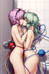 2girls ai_generated ass bathroom breasts female green_hair hater_(hatater) kissing koishi_komeiji komeiji_koishi komeiji_satori lesbian nude nude_female pink_hair satori_komeiji short_hair siblings sister sisters small_breasts standing third_eye_(touhou) touhou yuri