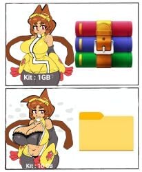 ass big_breasts boots breast_expansion breasts brown_hair cat_ears cat_tail cleavage female female_only gameoverse glitch_productions gloves goggles huge_breasts kit_(gameoverse) kit_bodega large_breasts miaval_tec navel short_hair slim_waist sweat tagme tan_body thick_thighs voluptuous wide_hips