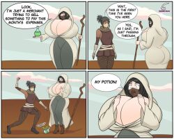breast_expansion breasts_bigger_than_head breasts breast_squeezed tight_clothing tight_clothes hitama expansion_cinema expansion gigantic_breasts huge_thighs huge_breasts comic comic_page sequence sequence_parts_continuation 2d 2d_(artwork) movement_lines