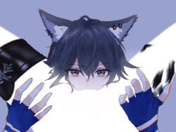 2girls animal_ear_fluff animal_ears arknights black_ears black_hair blank_censor blue_eyes blue_gloves censored chimaki_(poi_514) chromatic_aberration commentary_request cunnilingus face_in_crotch female_pov gloves grey_background hair_between_eyes hand_on_another's_thigh head_between_thighs lappland_(arknights) lappland_the_decadenza_(arknights) long_hair looking_at_viewer material_growth meme multiple_girls negative_space negative_space_oral_(meme) official_alternate_costume oral orange_eyes oripathy_lesion_(arknights) pov silhouette simple_background tail texas_(arknights) texas_the_omertosa_(arknights) thigh_strap wolf_ears wolf_girl wolf_tail yellow_eyes yuri