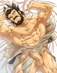 1boy abs armpits arms_up ass_visible_through_thighs balls bara beard beefy belt biceps big_areola big_balls big_penis black_hair breasts censored censored_balls censored_penis collarbone curved_penis curved_to_the_right_penis daddy dilf dragon_quest dragon_quest_iii flaccid foreskin foreskin_folds frenulum gay hi_res hunk long_hair looking_at_viewer lying lying_on_back lying_on_bed male male_only manly mature_male middle_aged mosaic_censoring muscles muscular muscular_arms muscular_legs muscular_male muscular_neck muscular_thighs mustache nude open_clothes ortega_(dq3) pecs penis practically_nude pubic_hair quadriceps red_glans retracted_foreskin rotated scar scar_on_chest scar_on_shoulder scar_on_stomach six_pack solo thick_eyebrows thick_penis tilted_head torieda torn_clothes tough_guy triceps uncircumcised uncut yaoi