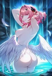 remielle_dan remielle_(zenless_zone_zero) ramiel_(zenless_zone_zero) zenless_zone_zero mihoyo hoyoverse ai_generated lunealter 1girls female female_focus female_only mature_female naked_female looking_at_viewer medium_hair big_breasts big_ass big_butt big_thighs big_nipples thick_thighs thick_ass thick_legs thick_hips thick_butt pale_skin pale-skinned_female pink_hair pink_eyes long_ears white_wings standing hands_on_head pink_nails night waterfall showering looking_back nsfw hentai uncensored 2026