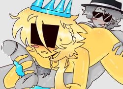 17ratlover17 69 69_position big_penis blonde_hair blue_crown blush braided_hair braids censor_bar censored_eyes chance fedora forsaken forsaken_(roblox) gay gay_sex gray_hair gray_skin implied_oral itrapped itrapped_(forsaken) long_hair male/male precum request requested short_hair sunglasses yellow_skin